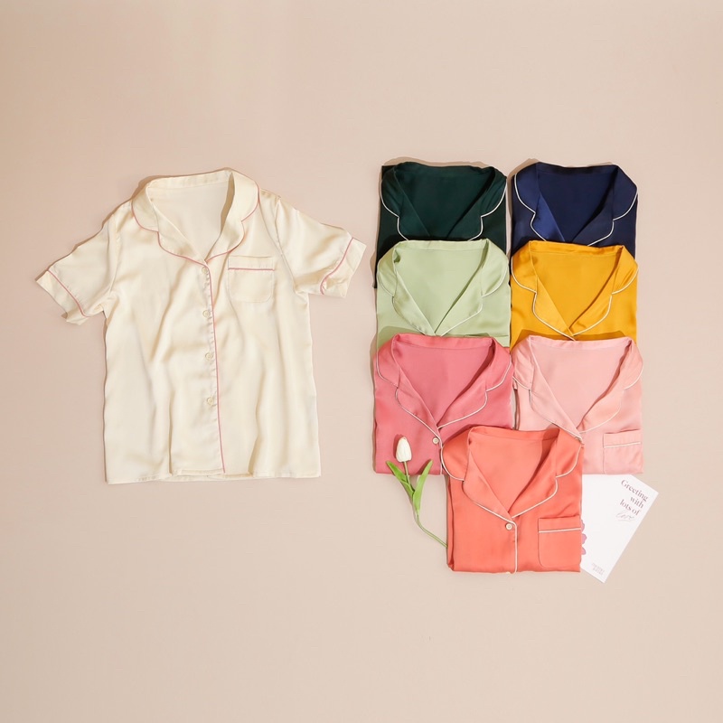Bộ đồ ngủ mặc nhà MOMOJAMA pijama ngắn tay quần dài chất lụa thoáng mát, mềm mại cao cấp thanh lịch M1785
