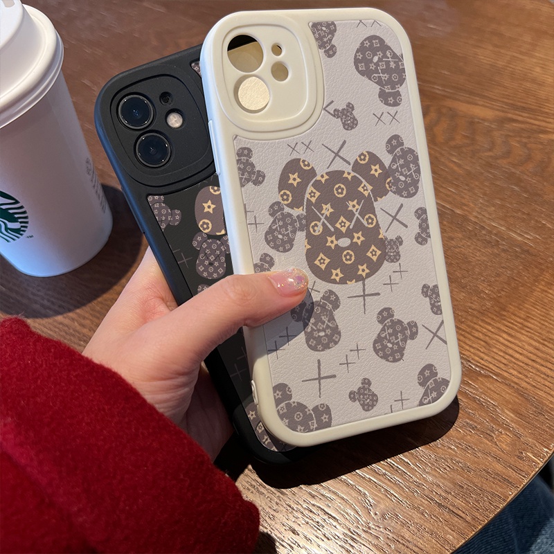 Ốp Điện Thoại Da + TPU Họa Tiết Chú Gấu Dễ Thương Chống Sốc Cho iPhone 11 12 13 Pro Max XS X XR XS Max 7 8 6 6s Plus SE 2020 2022