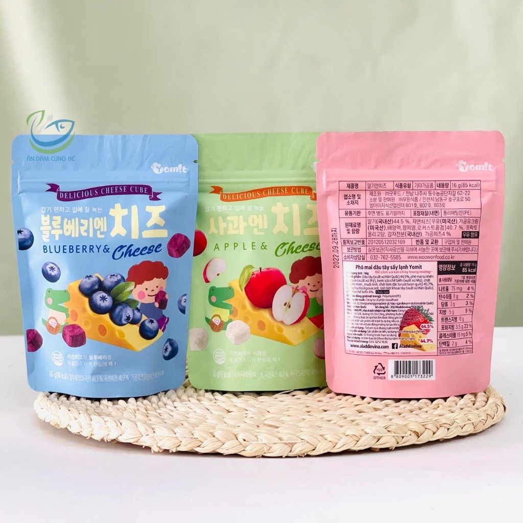 Phô mai viên sấy khô vị hoa quả cho bé ăn dặm 6 tháng YOMIT chính hãng Hàn Quốc 88090