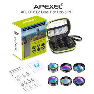 Bộ ống kính,lens chụp ảnh apexel dành cho điện thoại 6in1góc rộng,mắt cá,macro,phù hợp mọi loại máy điện thoại