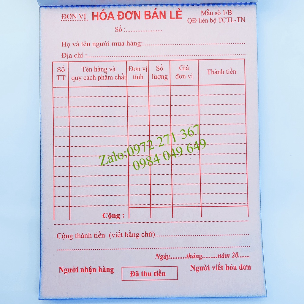 Hóa đơn bán lẻ 2 liên A5 60 - 100 tờ