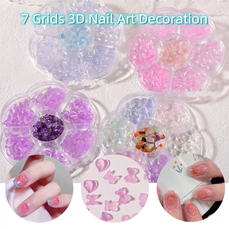 Hộp Phụ Kiện 3D Trong Suốt Trang Trí Móng Tay 7 Ngăn Tiện Dụng