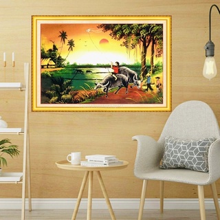 Tranh đính đá-tranh thêu tiểu ngư cảnh mục-chăn trâu thổi sáo lv287