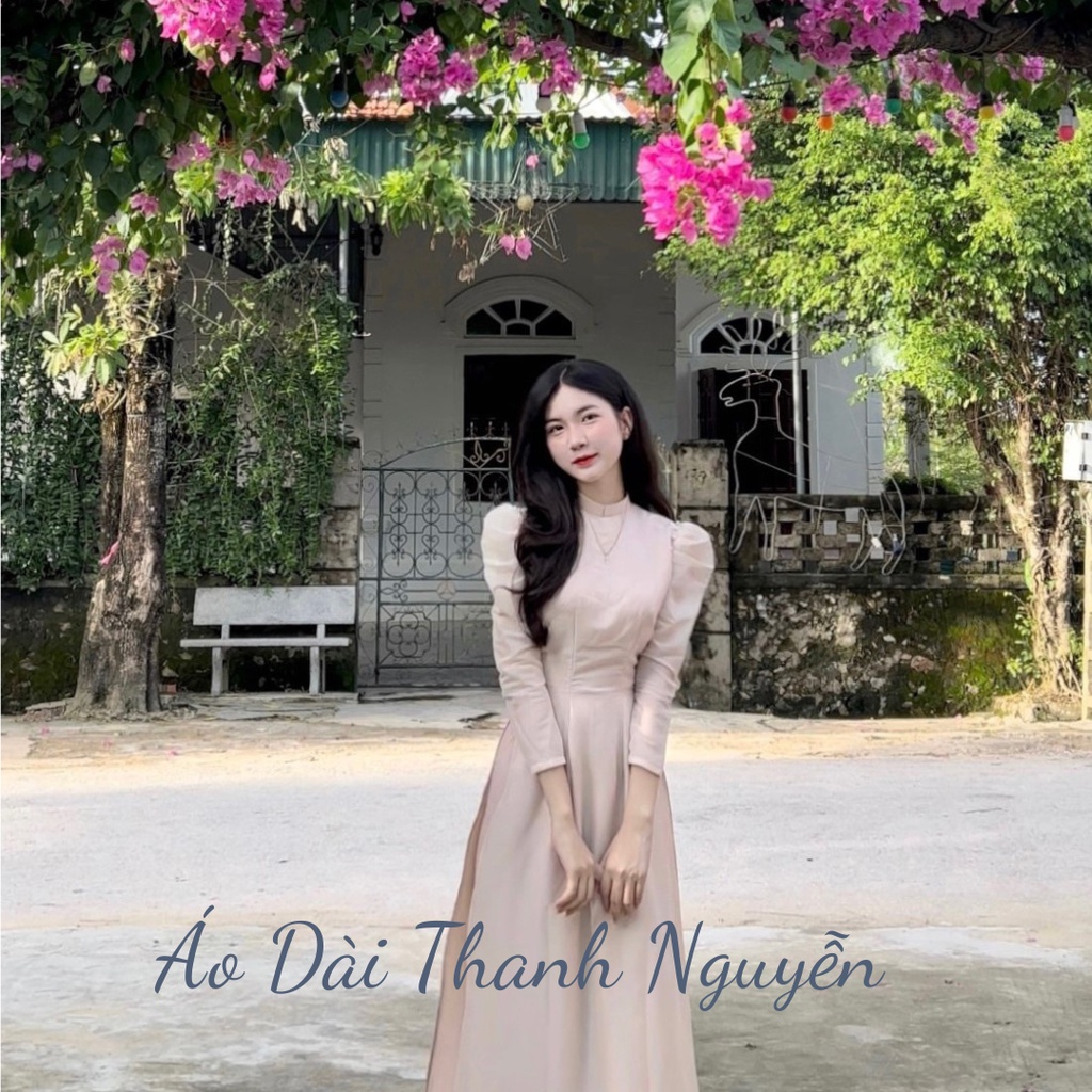 Áo Dài Vai  Bồng 4 Tà Chất Voan Tơ Mền  , ảnh tự chụp - 2 màu Trắng - Hồng Đất
