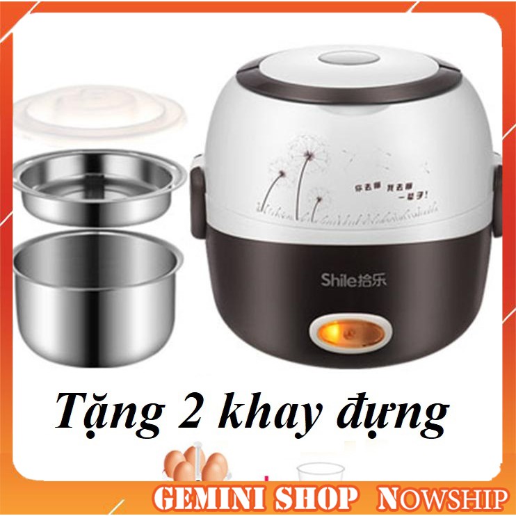 Hộp cơm cắm điện 2 tầng inox 1.2 lít 220V đa năng nấu cơm, nấu mì, hâm nóng đồ ăn tiện dụng B2