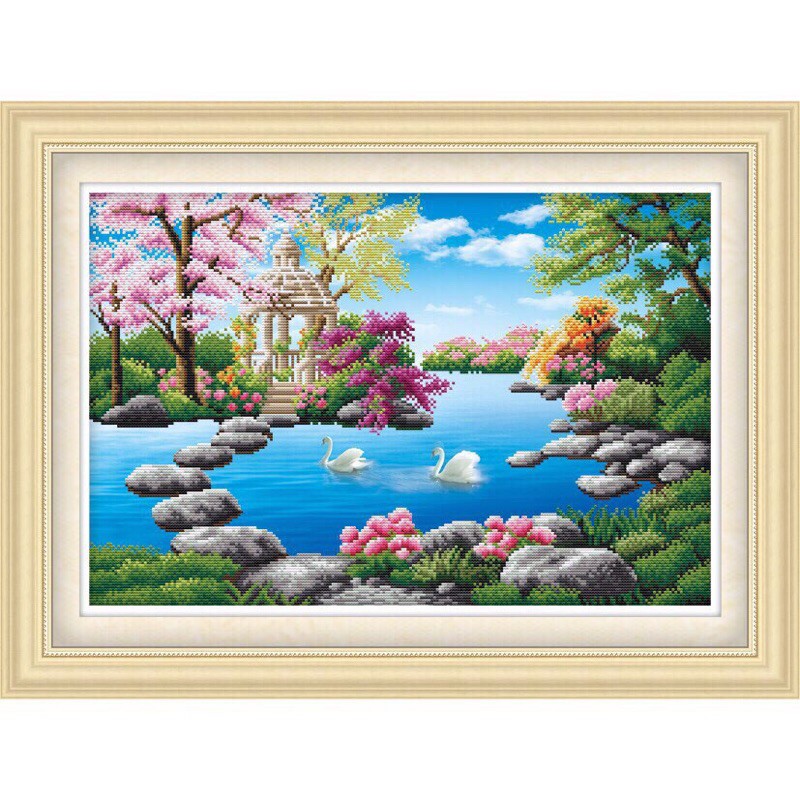 Tranh Thêu Chữ Thập 3D PHONG CẢNH 53395, 60×42cm, Chưa Thêu