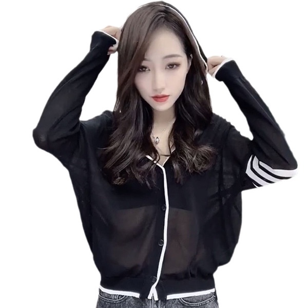 Áo Khoác Cardigan Dệt Kim Mỏng Tay Dài Có Mũ Trùm Đầu Màu Trắng Thời Trang Mùa Hè Cho Nữ 202220220402151053