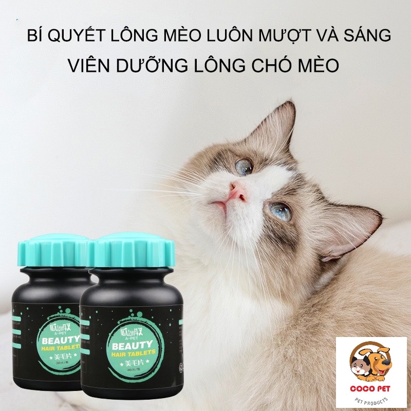 Hộp 200 Viên Dưỡng Lông Cao Cấp Cho Chó Mèo, Ngăn Ngừa Rụng Lông Giúp Lông Mượt Và Sáng Bóng