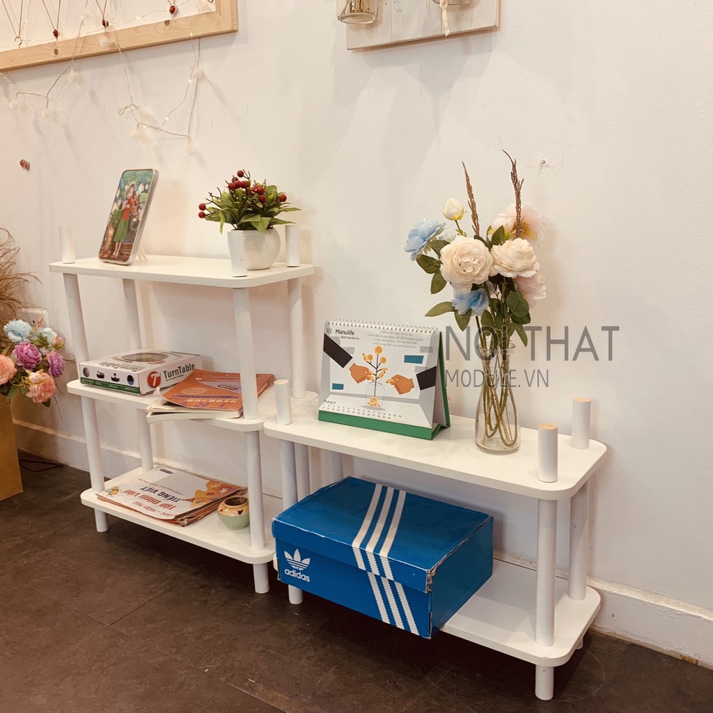 Kệ gỗ decor phòng khách, phòng ngủ, phòng khách, nhà bếp 2- 3- 4 tầng mầu trắng