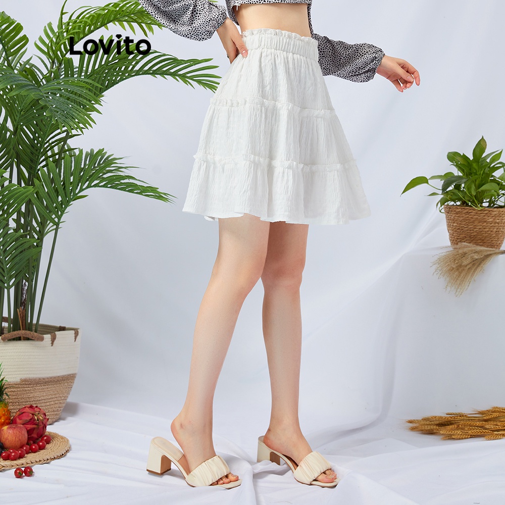 Váy xếp nếp Lovito màu trắng dễ thương L11D31
 | BigBuy360 - bigbuy360.vn