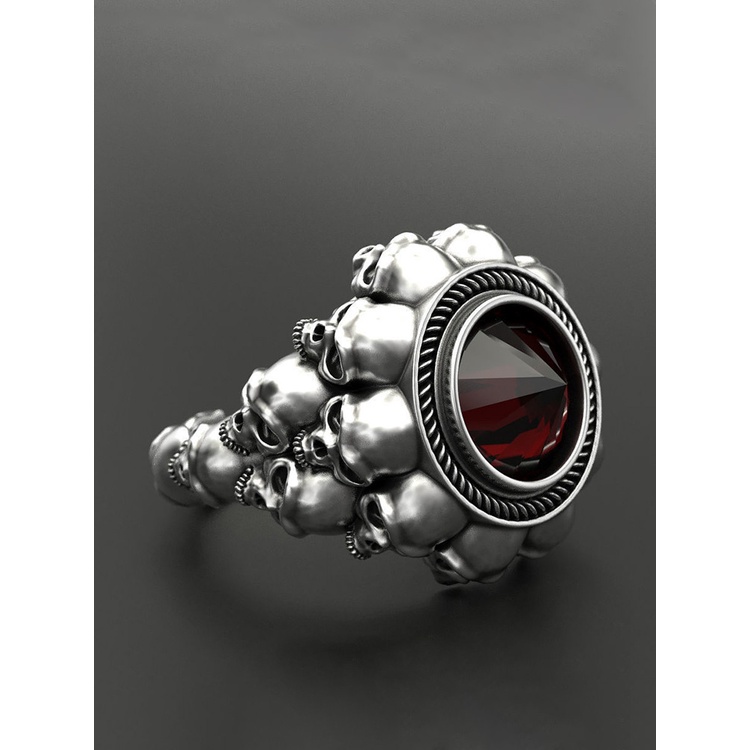 Nhẫn ZANZEA mạ bạc 925 hình đầu lâu đính đá thời trang