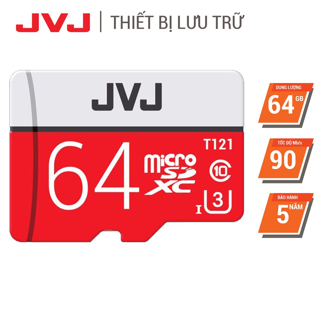 Thẻ nhớ 64Gb JVJ Pro U3 Class 10 - chuyên dụng cho CAMERA, Điện thoại, Máy ảnh,... tốc độ cao 95Mb-140Mb/s