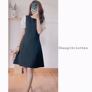 Váy cổ tròn tay bồng dáng basic