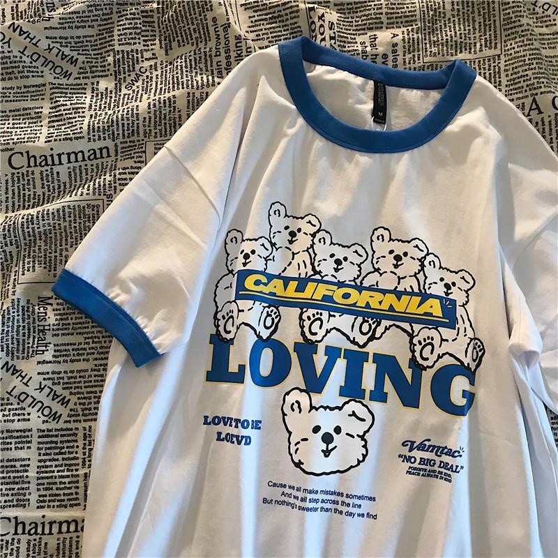 Áo Thun 100% Cotton Tay Ngắn Dáng Rộng Phong Cách Retro Dành Cho Cặp Đôi 2021