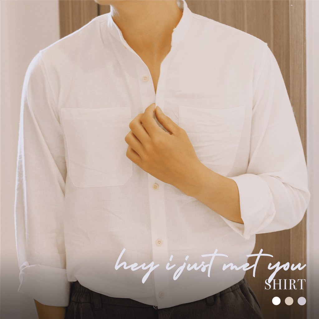 [HÀNG THIẾT KẾ] Áo sơ mi đũi dài tay cổ trụ Hey i just met you GUY's Closet, Cổ trụ, Nhiều màu