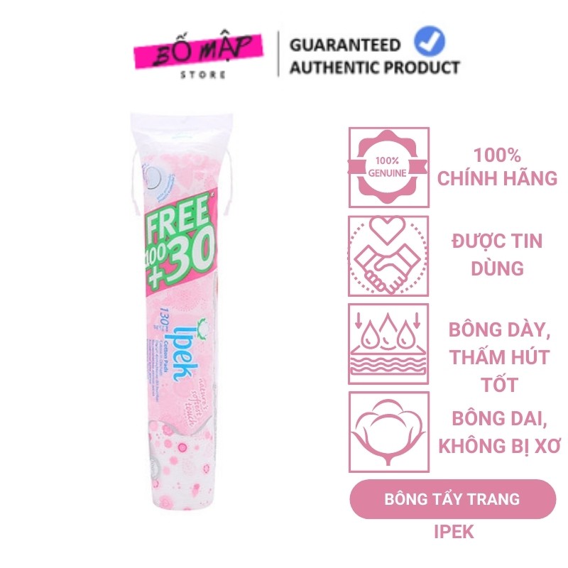 [SALE] [CAM KẾT 100% CHÍNH HÃNG] Bông tẩy trang IPEK Thổ Nhĩ Kỳ 130 miếng bông dày mịn 2 lớp, không sổ bông