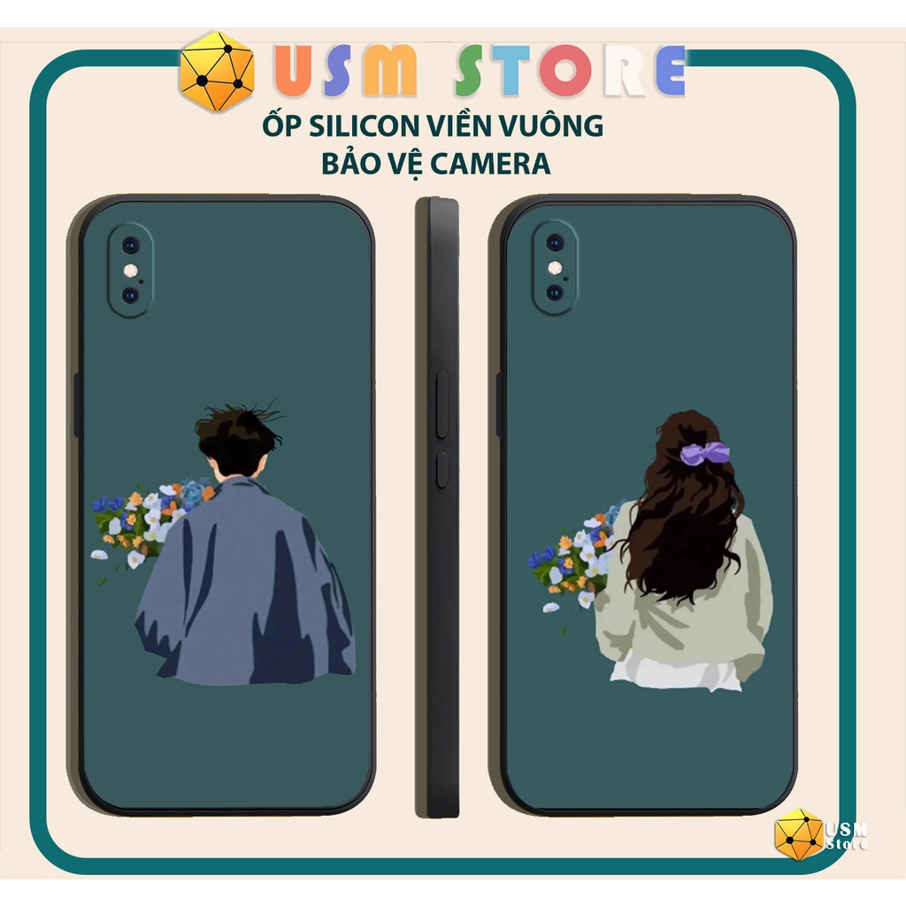 Ốp điện thoại iphone 6/6s/6plus/7/7plus/8/8plus/X/XS/XSmax/XR viền vuông có cạnh bảo vệ camera sau, ốp đôi GIRL- BOY