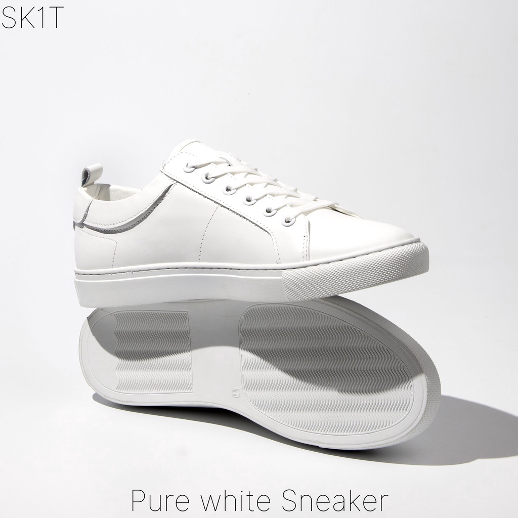 Giày thể thao trắng da bò Pure White Sneaker August chính hãng bảo hành 12 tháng