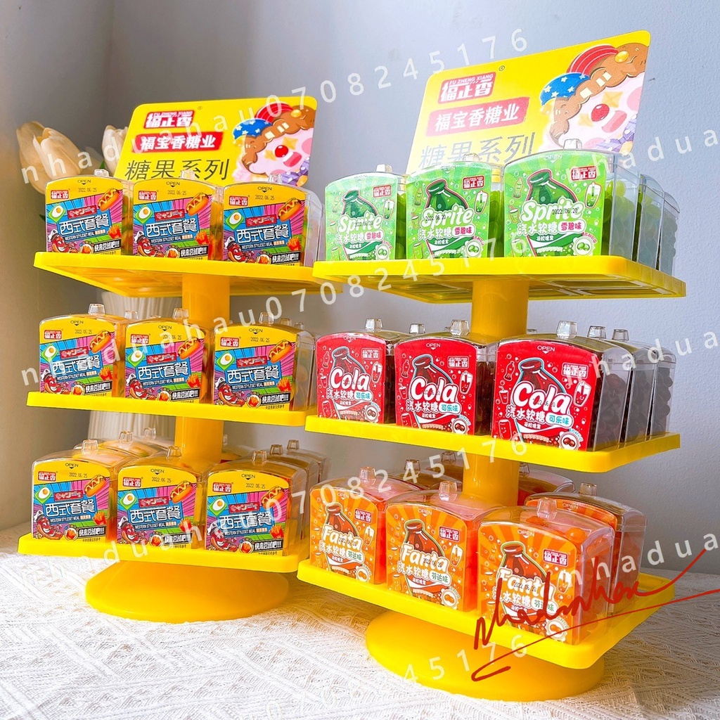 Hot - Một hộp kẹo dẻo burger/ cola/ sprite/ fanta Tháp Chú Hề Hongkong hình hộp mứt cúp lớn 100gam