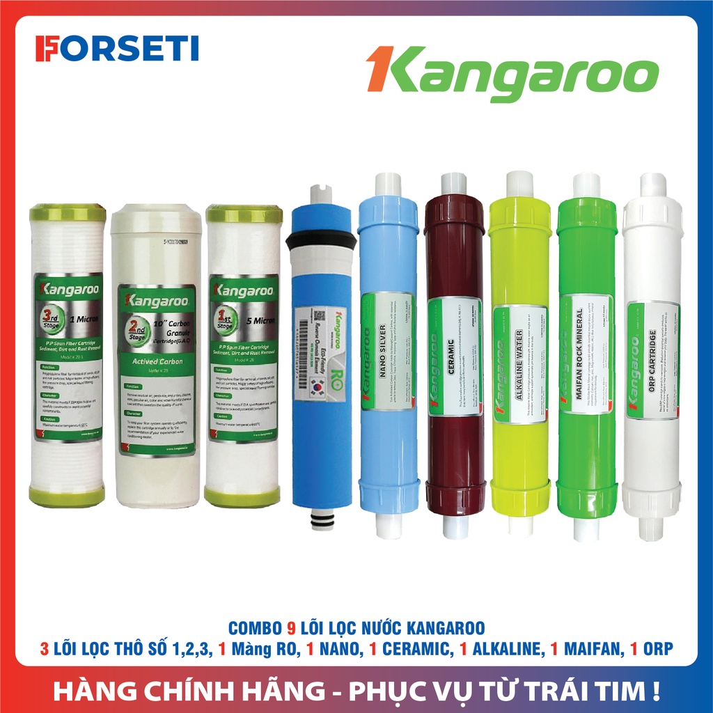 Trọn bộ 9 lõi lọc nước Kangaroo chính hãng dùng cho máy lọc nước Kangaroo KGRP12