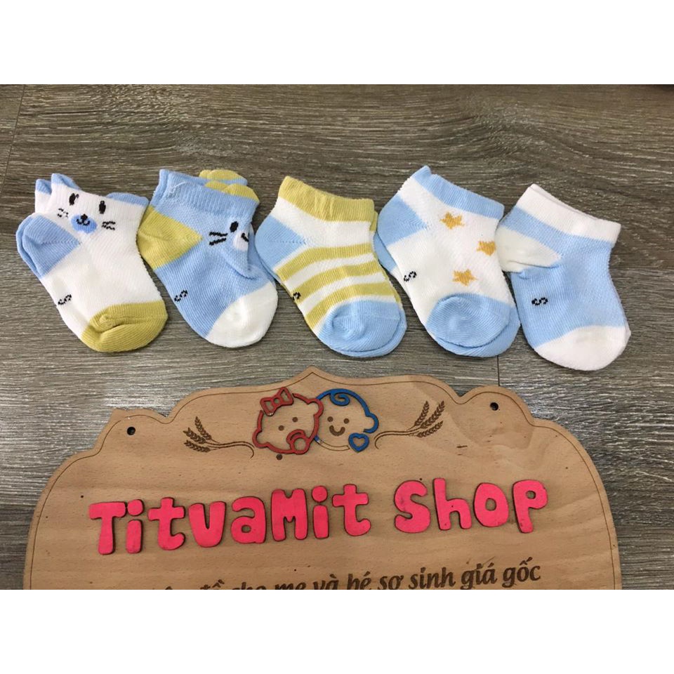 Set 5 đôi tất mèo cho bé, tất mèo cổ ngắn cho bé trai, bé gái, set tất cho bé sơ sinh