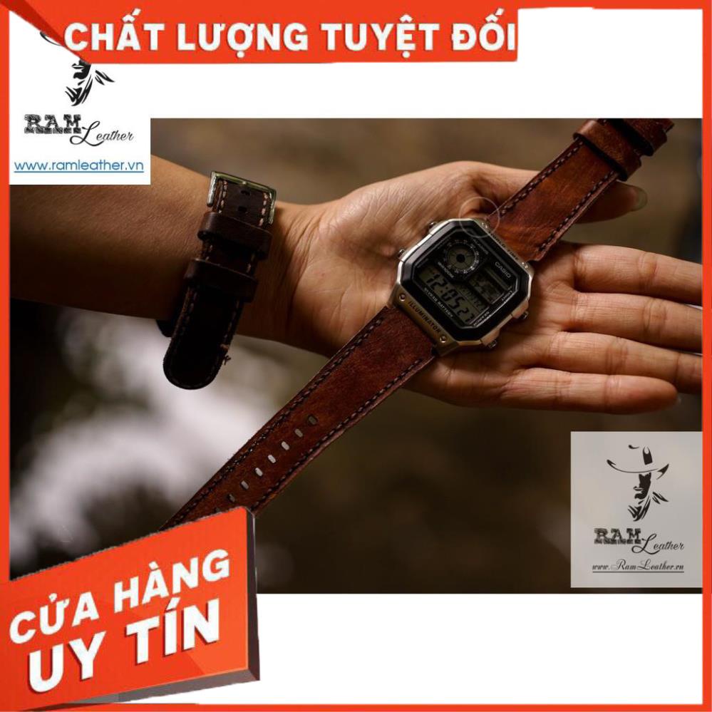 DÂY ĐỒNG HỒ CASIO AE1200/SEIKO5 DA BÒ THẬT 1970 +