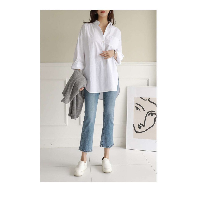 Áo sơ mi Zxyouping tay dài dáng rộng xẻ tà có size lớn