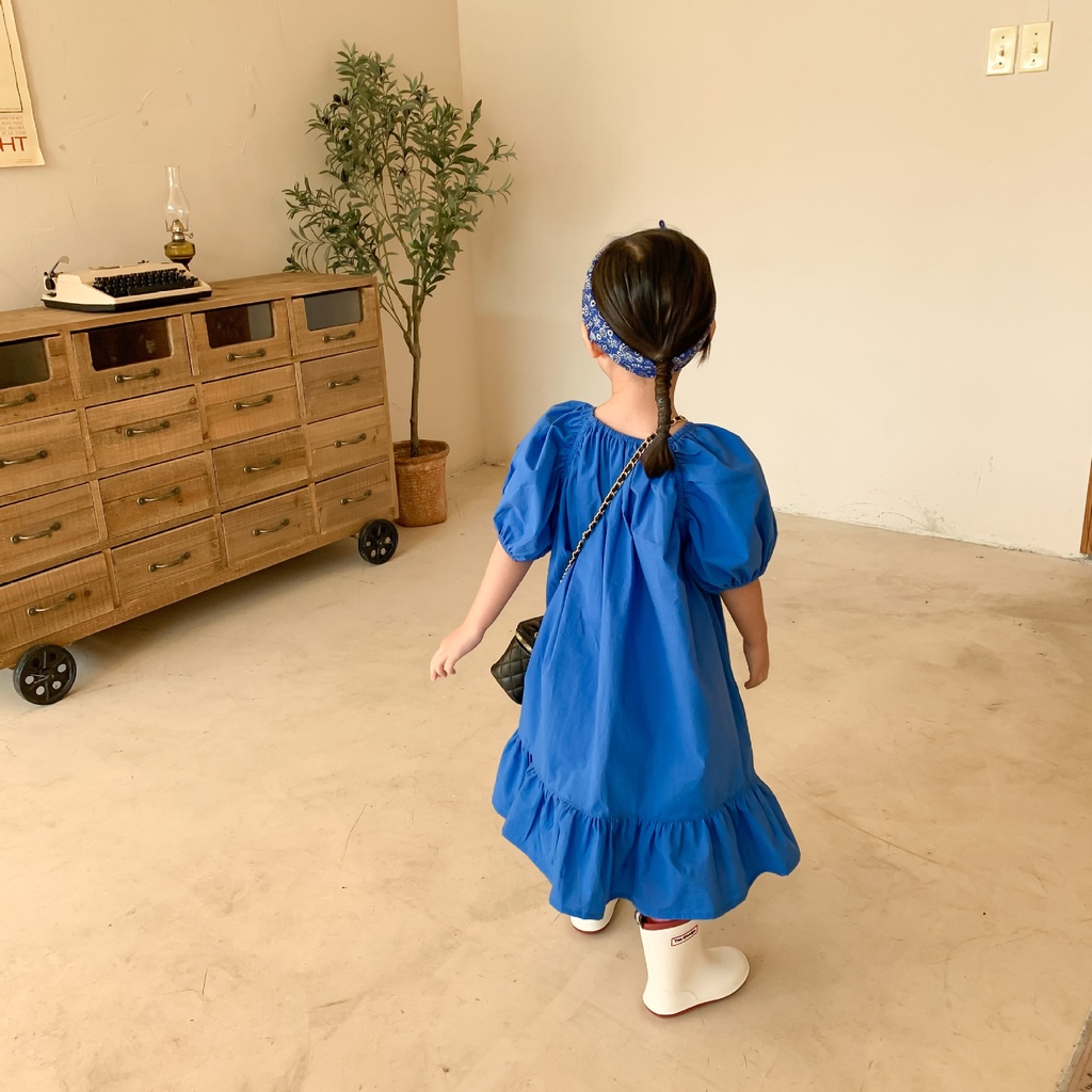Đầm cổ tròn tay phồng thời trang dành cho bé gái