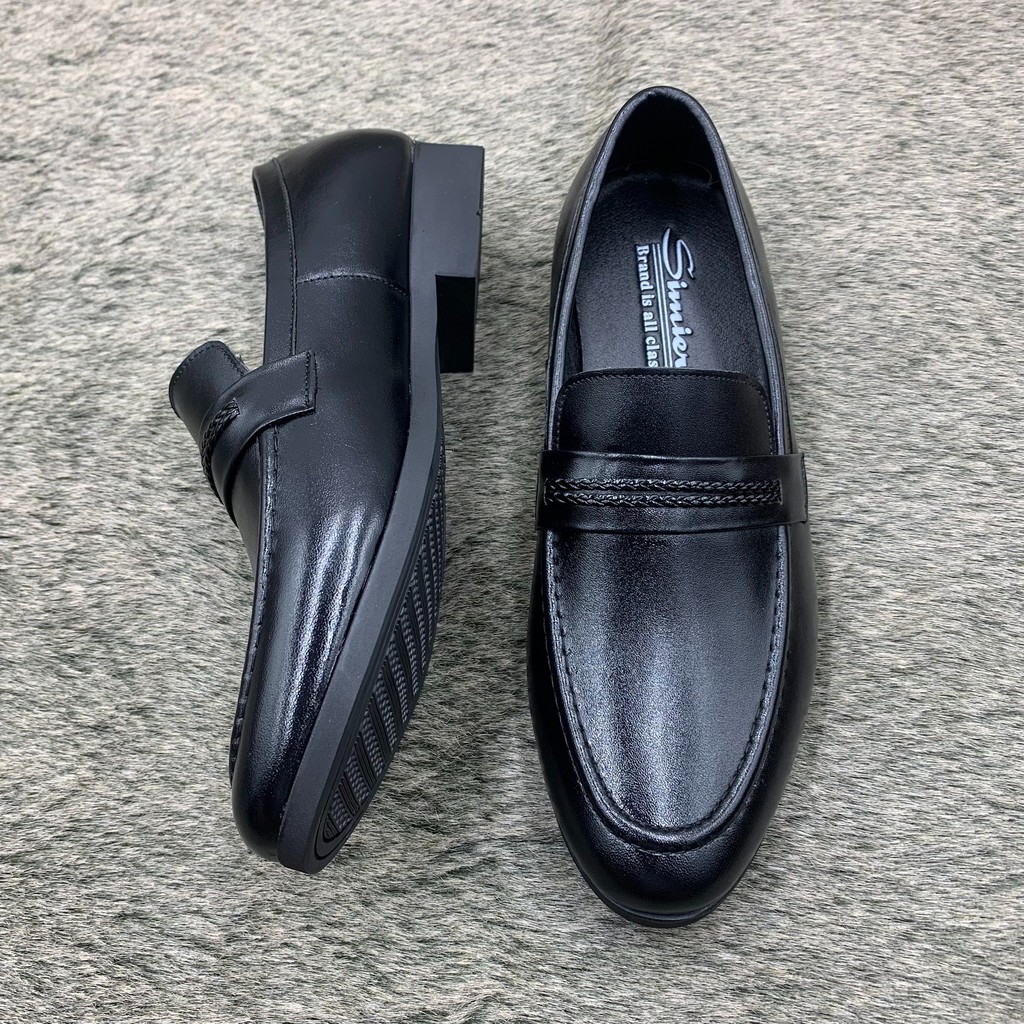 Giầy lười công sở da bò tấm loại 1 đế cao su siêu bền