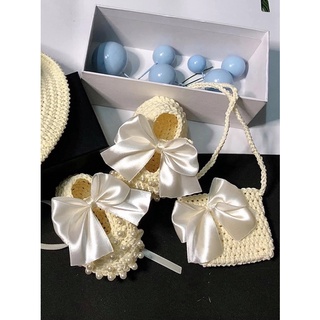 Set giày nơ ngọc và túi đeo bé gái