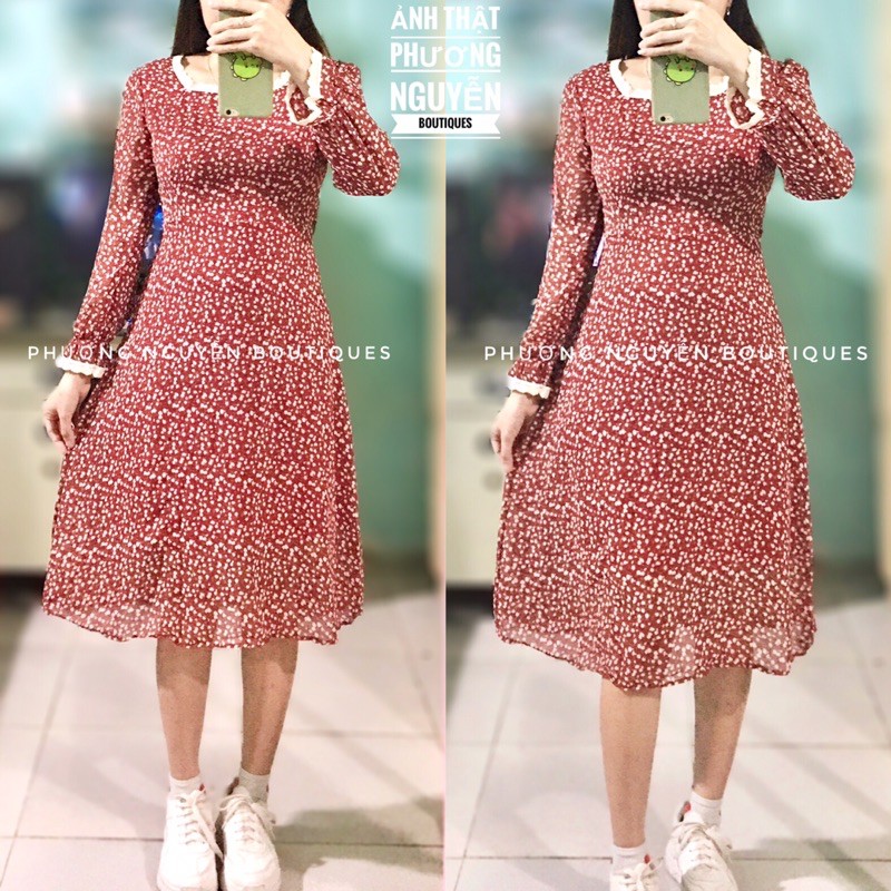 Váy đầm nữ hoa nhí tiểu thư có dây đai eo tôn dáng ulzzang Hàn Quốc | BigBuy360 - bigbuy360.vn