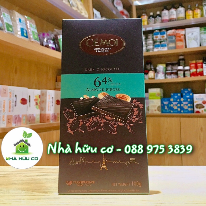 Socola đen hạnh nhân 64% cacao dạng thanh Cémoi 100g - Date: 8/10/2022 - Nhà hữu cơ