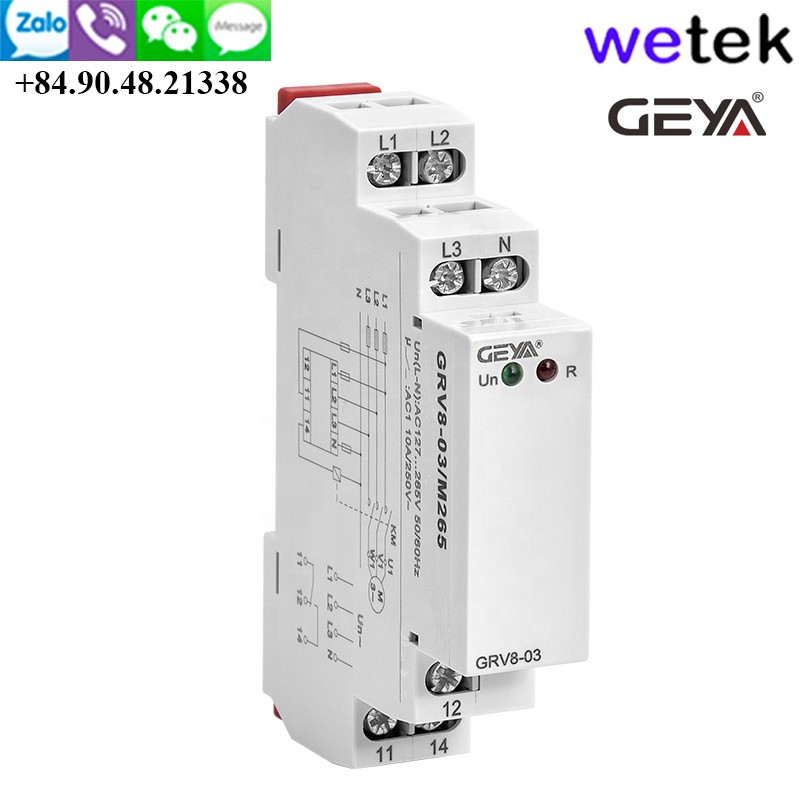 Wetek | Geya GRV8-03D Relay điện áp 3P+N, bảo vệ pha , 18mm, DIN, 3 pha 4 dây, 3P4W, 2xSPDT