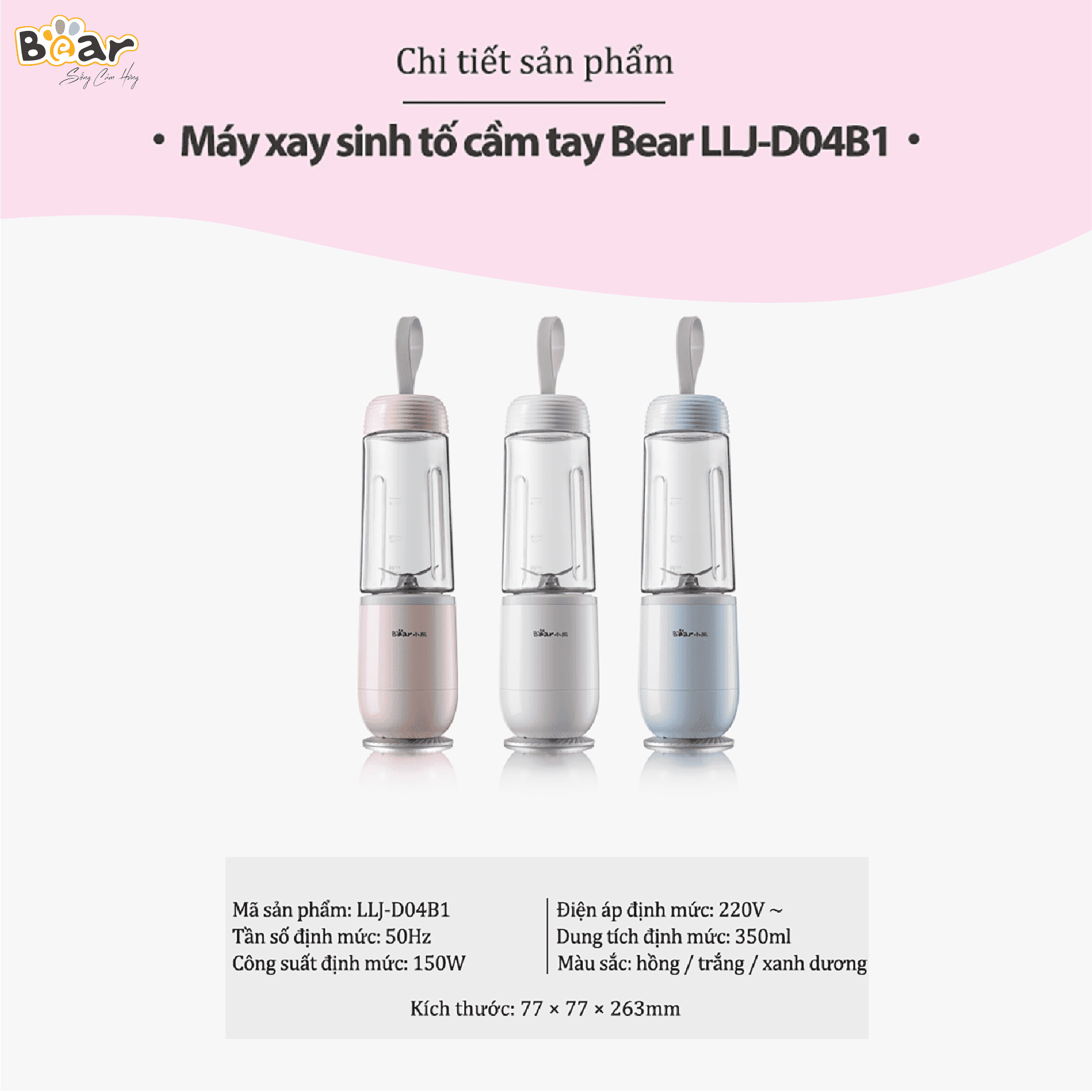 Máy xay sinh tố mini 2 cối Bear LLJ- D04B1| Xay sinh tố có cốc cầm tay mang đi tiện lợi