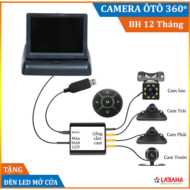 Camera ô tô 360 4 Mắt Cam - Tương thích mọi loại xe Camera 360 cho xe hơi, Camera cập lề 360 - Labaha