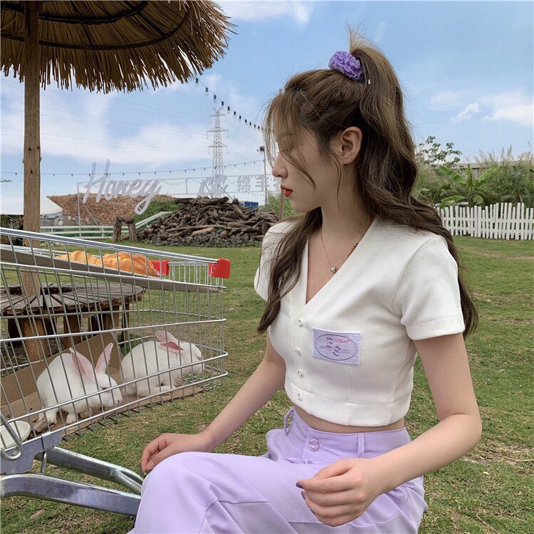 [Hot] Áo Croptop cổ V Cá Tính