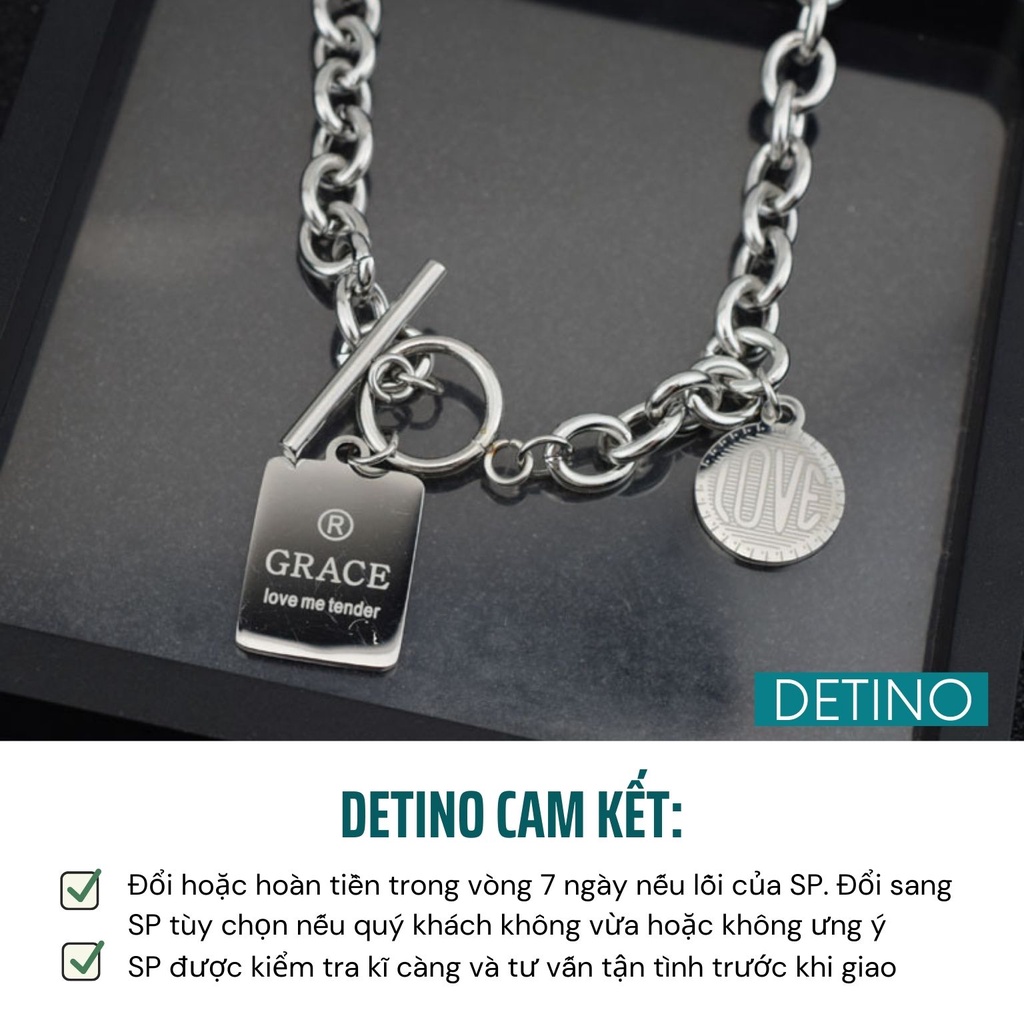 Dây chuyền unisex titan màu bạc LOVE nam nữ Cuban hot trend 2022 DETINO DC11