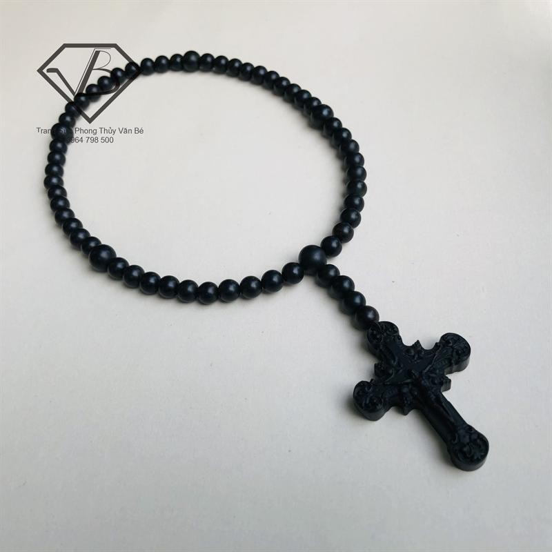 Chuỗi Mân Côi Gỗ Mun Sừng Kèm Thánh Giá - Chuỗi Mân Côi đeo cổ CNC VĂN BÉ