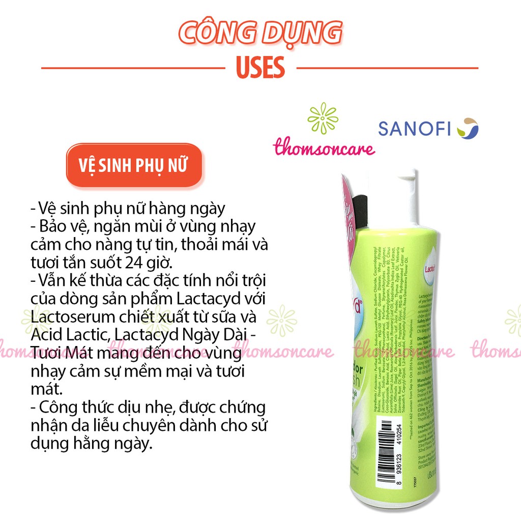 Dung dịch vệ sinh Lactacyd Odor Fresh  Mẫu mới Ngày dài tươi mát - ddvs rửa phụ khoa từ lá trầu không - Chai 250ML