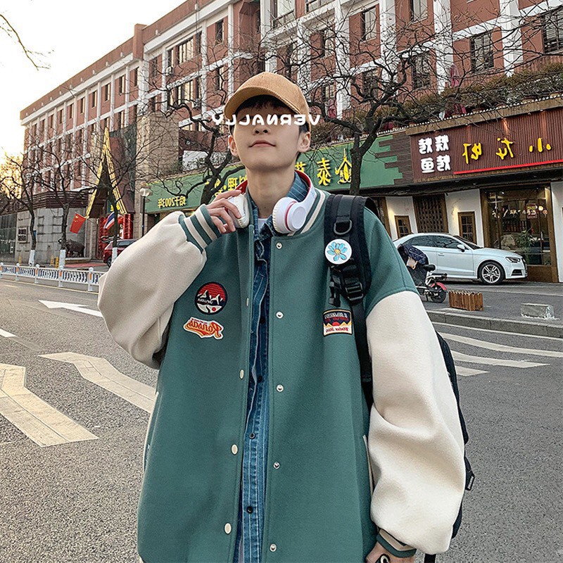 Áo Khoác Bomber - Áo Khoác Unisex  Nam Nữ  Nhung Phối Tay Cúc Bấm Form Rộng Hàng Shop | BigBuy360 - bigbuy360.vn