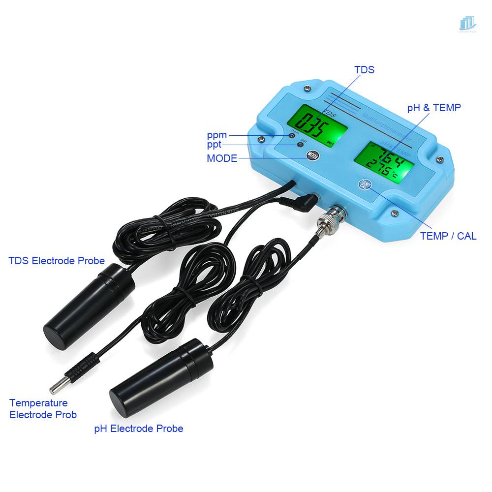 Máy Đo Chất Lượng Nước Đa Năng 3 Trong 1 pH/TDS/Tmp Màn Hình LCD Chuyên Nghiệp