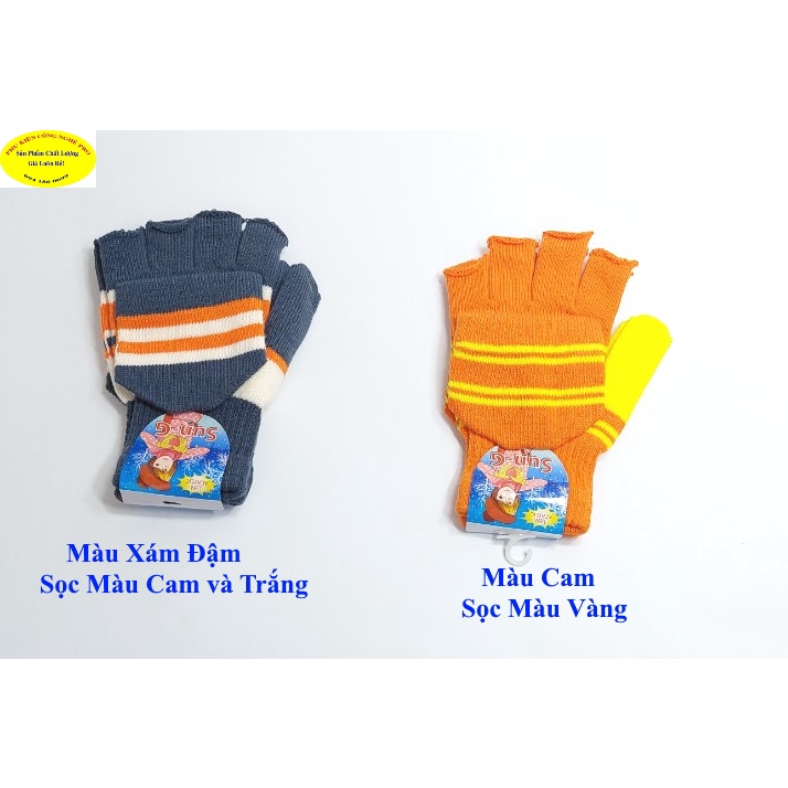 Găng tay len Bao tay len Nữ Hở 5 ngón Có nắp Sọc ngang Nhãn SUN-G Len Acrylic Chống nắng Giữ ấm Bảo vệ da tay Sx tại VN