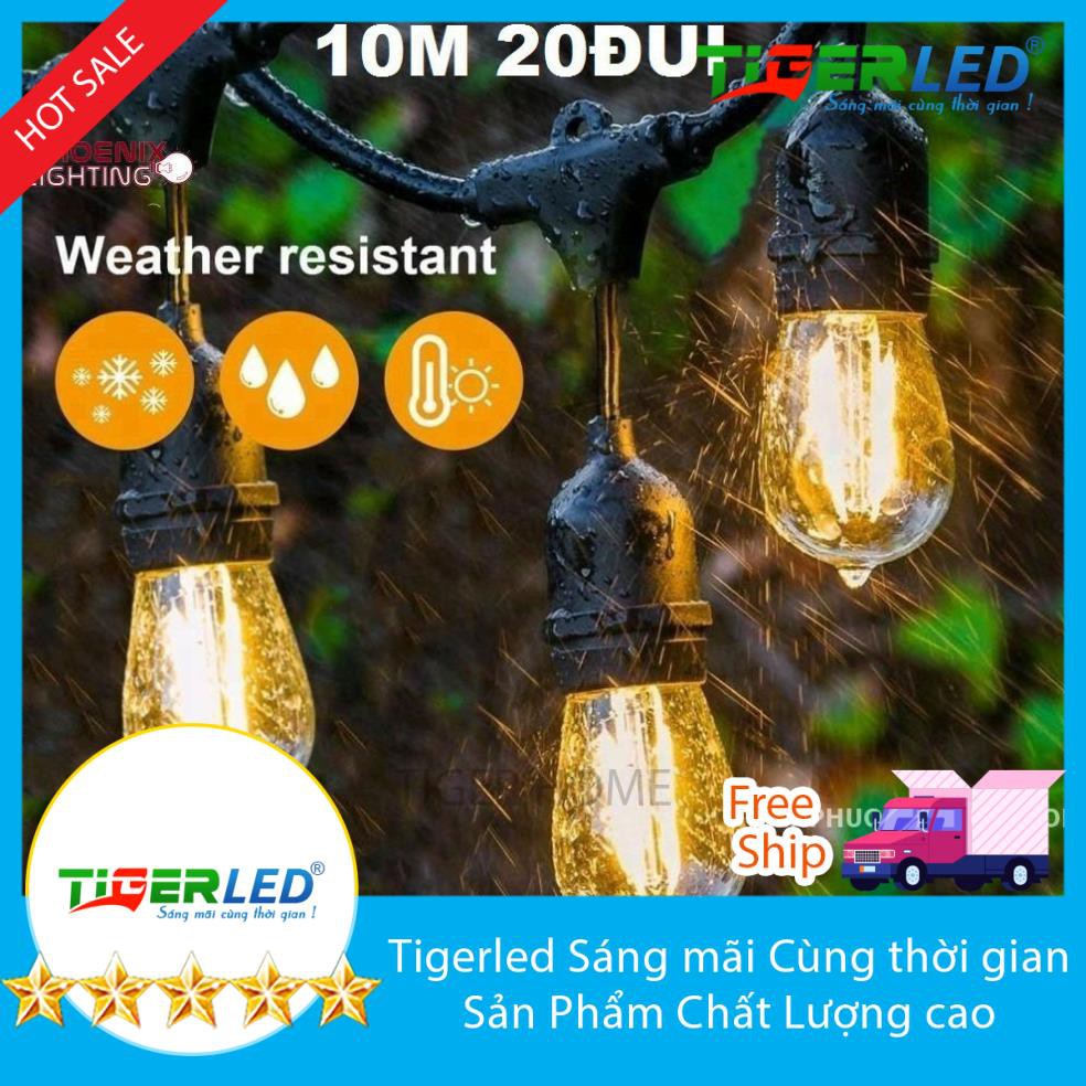 Đèn dây ngoài trời 10 mét 20 đui kín nước (IP65) bóng mua riêng