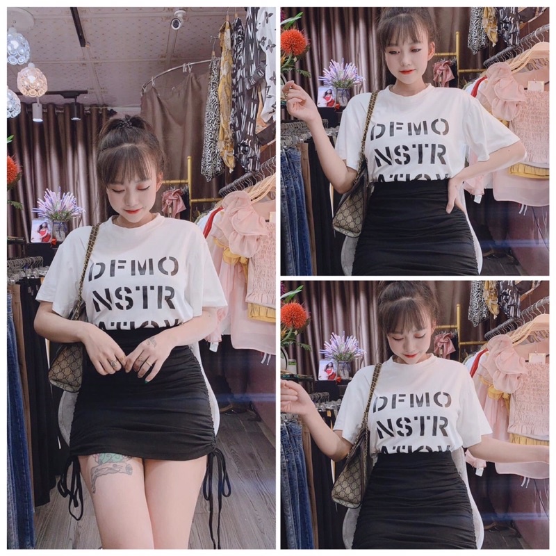 💥 Set áo thun DFMO + chân váy rút hông phong cách trẻ trung siêu xinh💥 | BigBuy360 - bigbuy360.vn