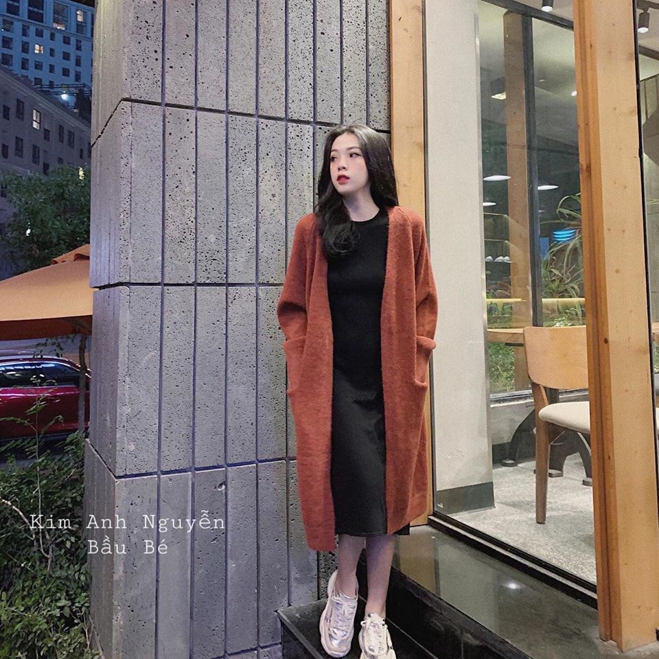 Sét áo khoác cadigan dáng dài mix váy suông trơn