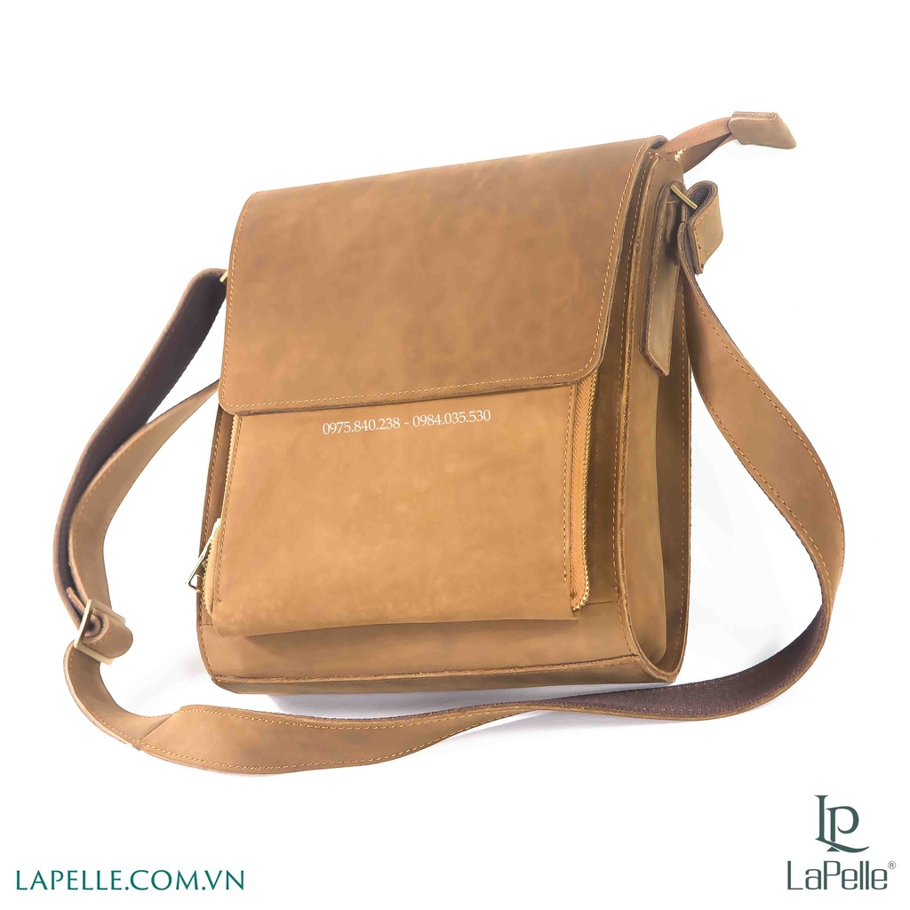Túi đeo chéo  Nam da bò sáp cao cấp - La Pelle the Classic bag wax leather - màu nâu cà phê Bản 2020