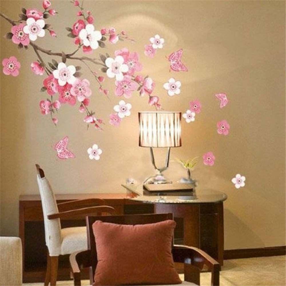 Miếng Dán Tường Trang Trí Hình Hoa Mận &amp; Bướm Bằng PVC Cổ Điển