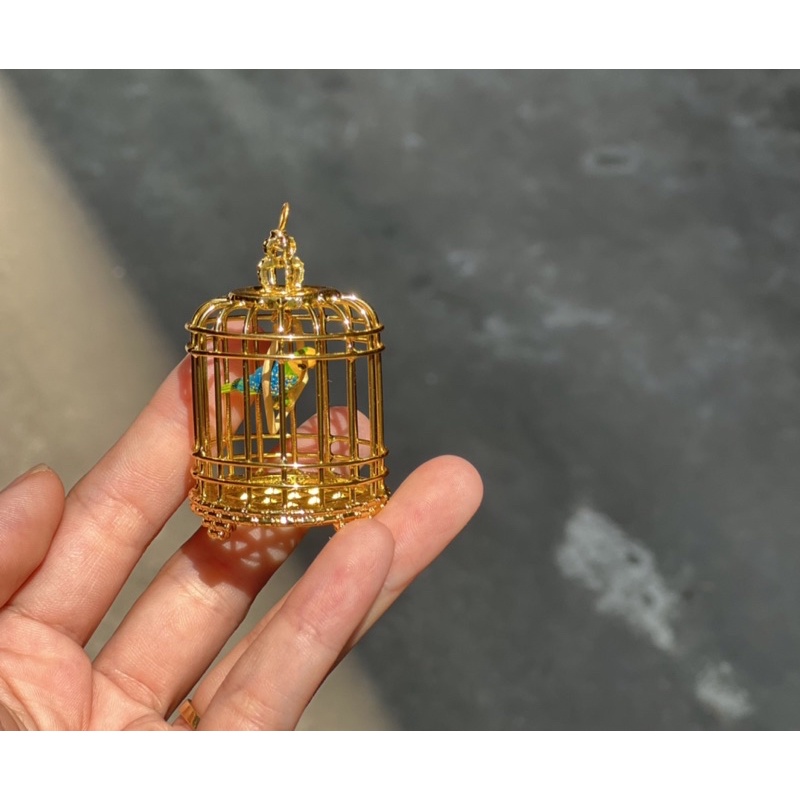 Mô hình lồng chim sắt trắng kèm chim cho dollhouse