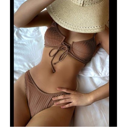 Bộ Đồ Bơi bikini Lưng Cao Màu Trơn Quyến Rũ Cho Nữ