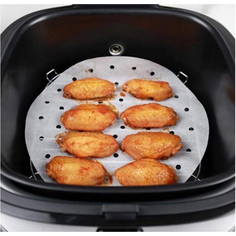 Giấy nến đục lỗ tệp 100 tờ size 23 giấy nến nồi chiên khồng dầu, giấy thấm dầu ăn lót xửng hấp